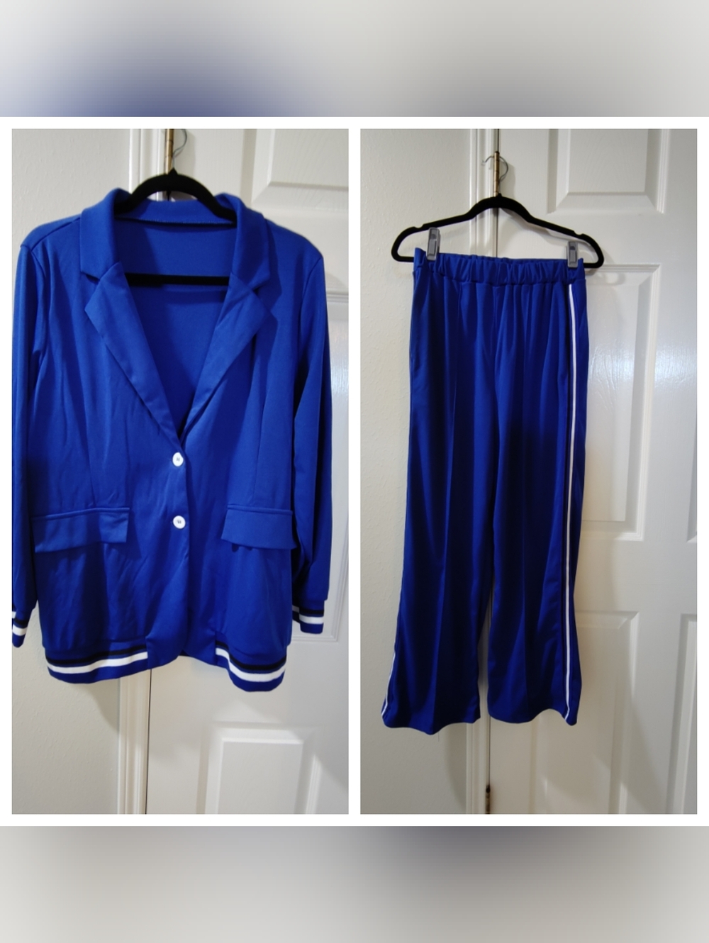 Two Pieces Women's Sz Medium Blue Outfit Casual Pantsuit Athletic Blazer Pants